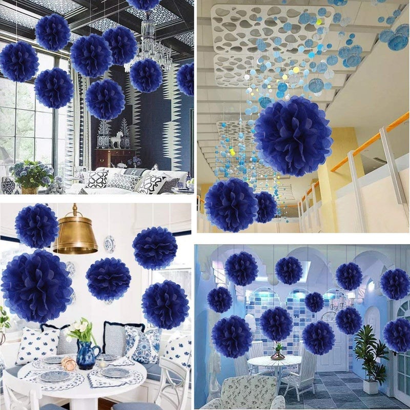 Easy Joy 10 Pcs Paper Pom Poms Flowers for Wedding, Birthday Party, Baby Shower, Nursery Decor, Bachelorette Party Hanging Decor, Easy Joy (10 inch, Navy Blue) - Image 3